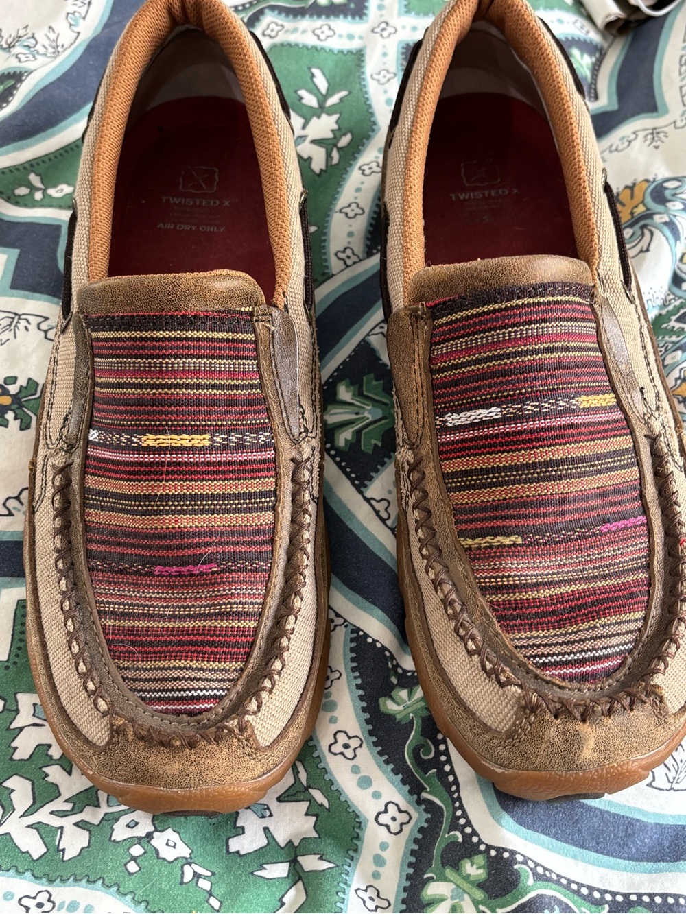 Twisted X Women’s Tan Canvas Loafers with Multi-Color Stripe Panels
